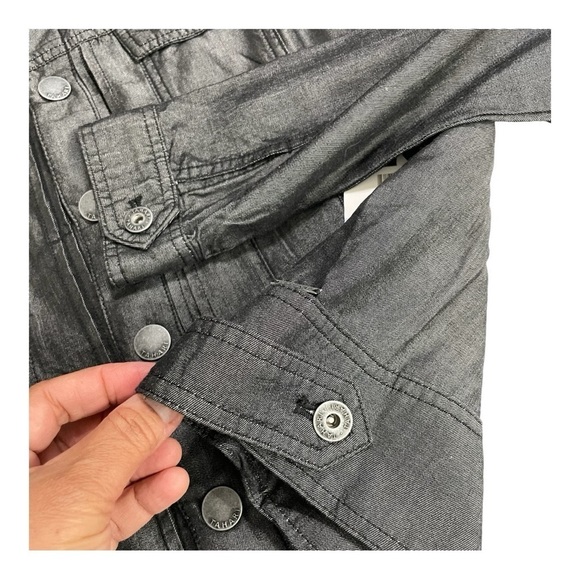 TAHARI Dark Gray Lyocell Denim-Like Snap Button Shirt Jacket size Large - Picture 8 of 12